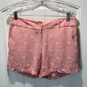 LOFT Outlet 6" Short Linen Blend Pink Embroidered White Polka Dots Size 0 Shorts
